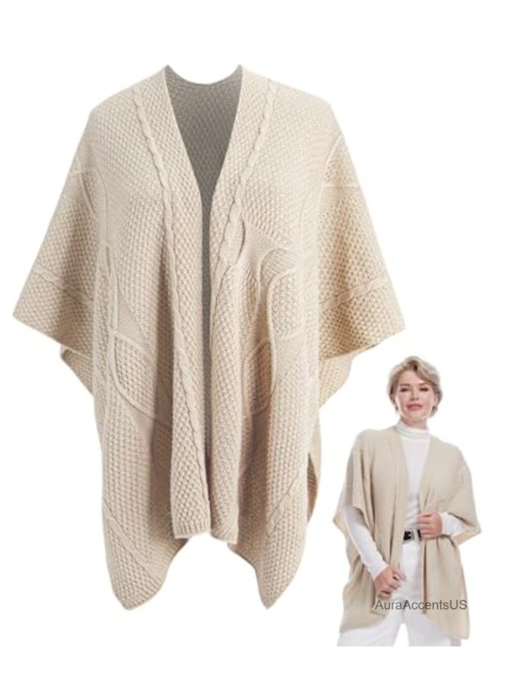 MissShorthair Women's Knit Poncho Shawl Wrap Soft Cape Scarf